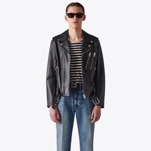 BLK DNM Men's Black Back Print Leather Jacket 46 M